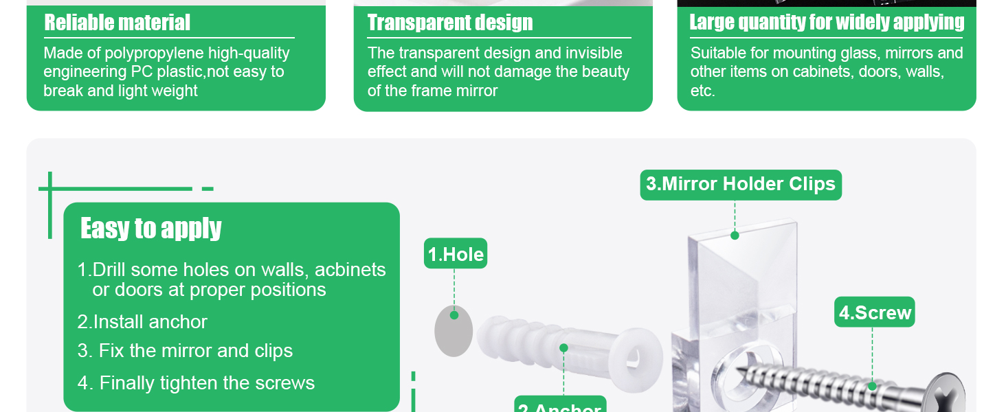 Crystal Clear Plastic Mirror Clip