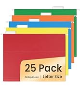 SUNEE Hanging File Folders Assorted Colors, 25 Pack File Folders Letter Size with 1/5-cut Tabs, S...