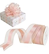 HUIHUANG Rose Gold Sheer Wired Ribbon with Satin Stripe 1-1/2" Rose Gold Christmas Tree Ribbon fo...