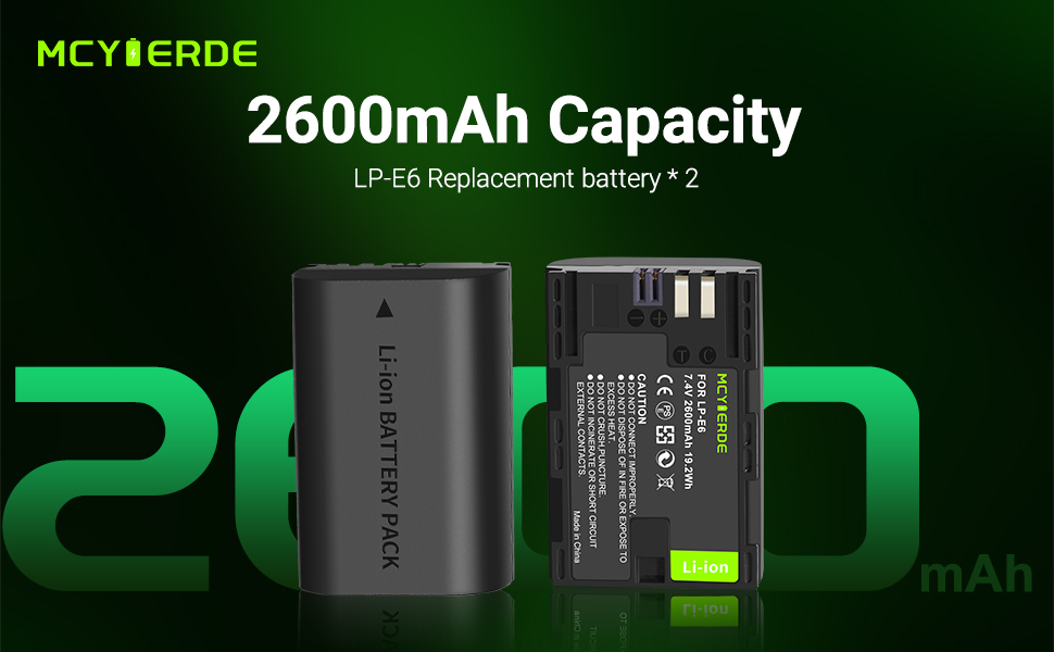 2-Pack LP-E6 LP-E6N Replacement Batteries