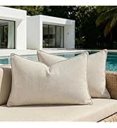 Fancy Homi Set of 2 Waterproof Lumbar Soft Chenille Decorative Outdoor Throw Pillow Covers Solid ...