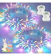 Easter Lights Battery Operated Twinkle Lights, 2 Pack 33FT 100LED Multicolor easter String Lights...