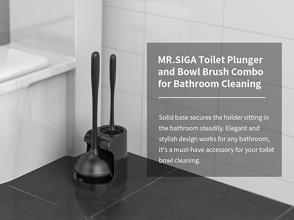 MR.SIGA Toilet Plunger and Bowl Brush Combo for Bathroom Cleaning, Black