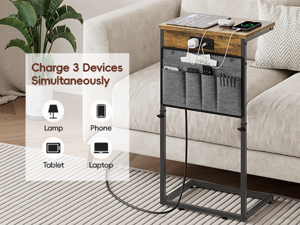 Slide Under Sofa Table with Metal Frame for Living Room Bedroom