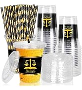 Whaline 50Pcs 12Oz Law School Graduation Disposable Plastic Cups with Lids and Straws Congrats Gr...