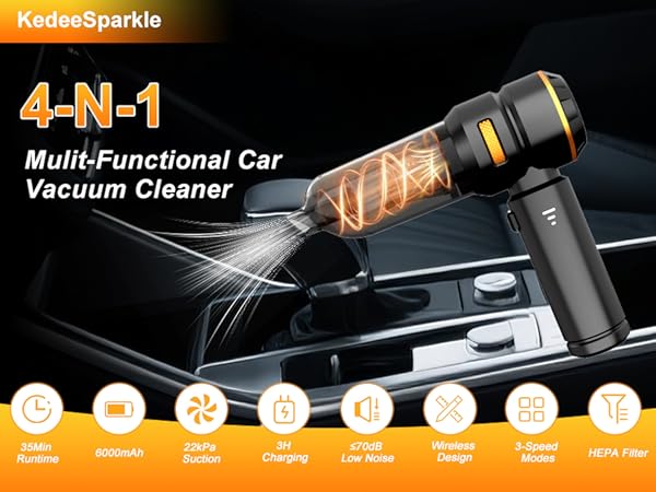 KedeeSparkle Handheld Car Vacuum Cleaner, 4 in 1 Cordless Vacuum Cleaner