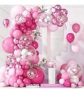 Ouddy Party 149Pcs Hot Pink White Balloon Garland Kit Different Sizes 18 12 10 5Inch, 6Pcs 18” Cl...