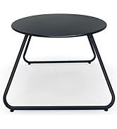 Meluvici Patio Outdoor Coffee Table, Metal Steel Round Outdoor Side Table, Weather Resistant Pati...