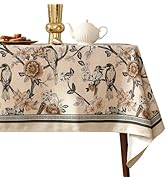ISAENNE Floral Tablecloth for Square Tables,Linen Table Cloth with Yellow and White Flowers Patte...
