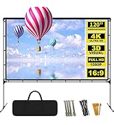 GZKYYLEGS Projector Screen with Stand 120 Inch Foldable Portable Movie Screen 16:9 HD 4K Double S...