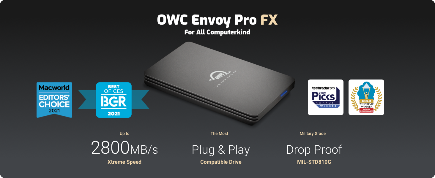 OWC Envoy Pro FX Portable NVMe M.2 SSD, 2800 MB/s, PLUG and PLAY, Drop proof