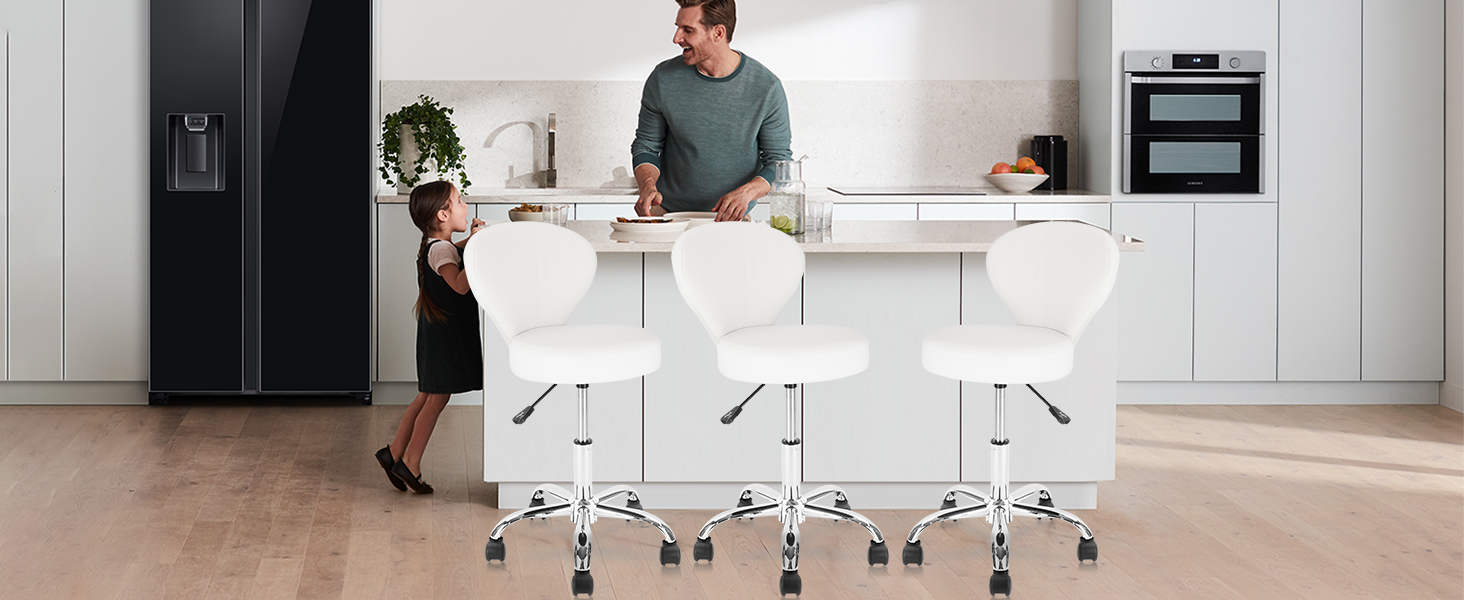 Rolling Swivel Salon Stool Chair with Back Support Adjustable
