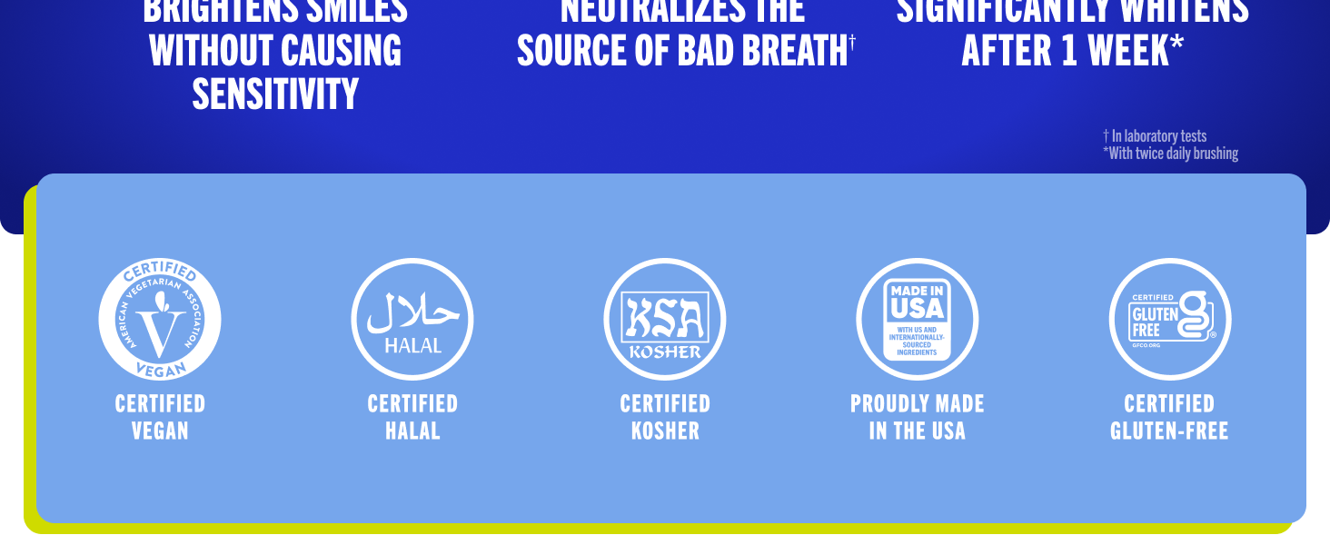 five circular certification logos labeled vegan halal kosher proudly made in the usa and gluten free