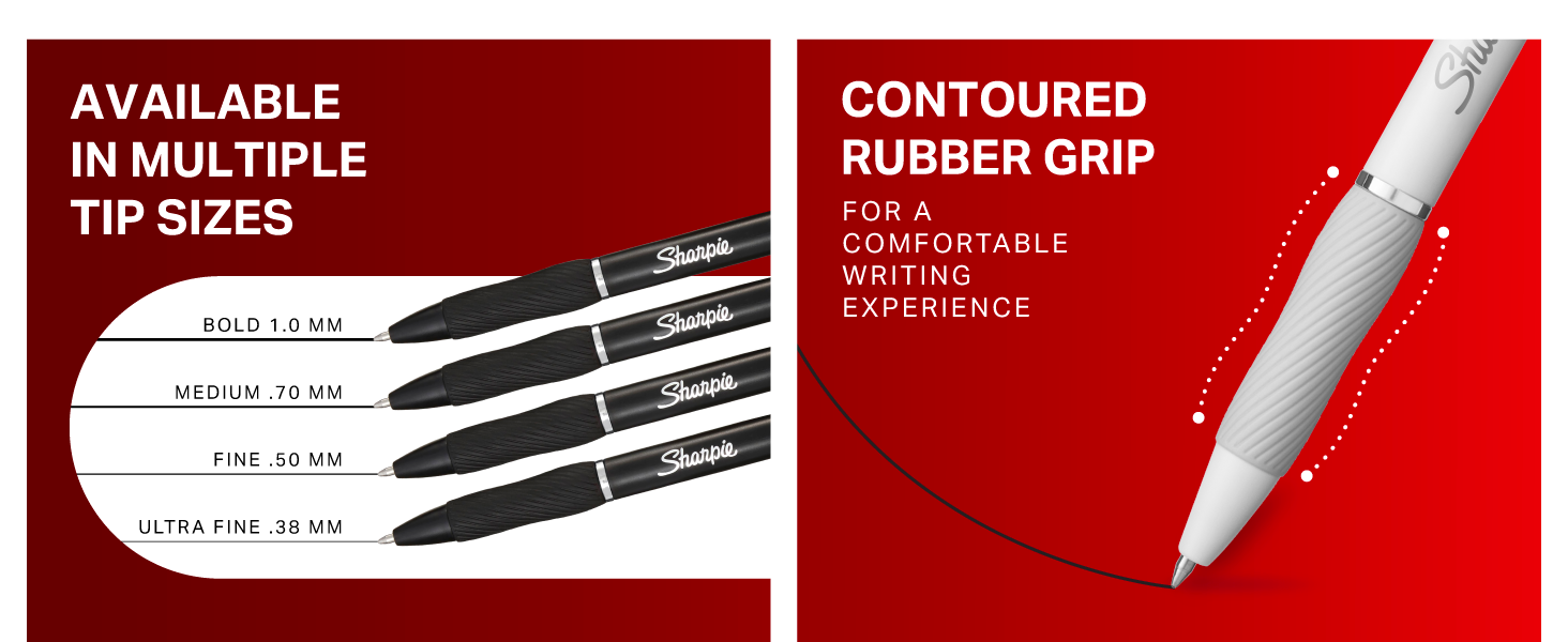 pen features tip size comfortable sharpie bold medium fine ultra notes school college teacher grip