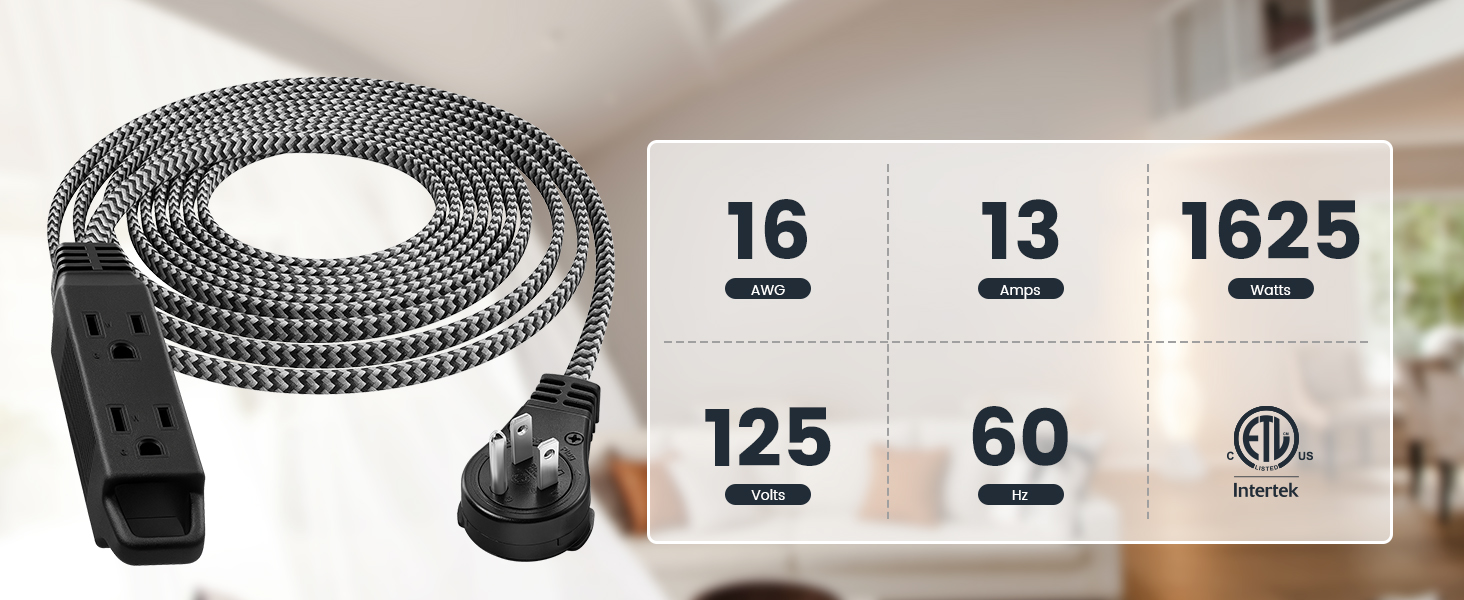 360° Rotating Flat Plug Extension Cord