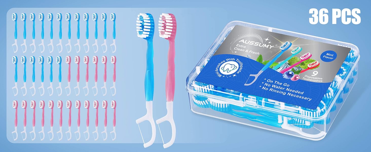 Aussumy 36 Pack Disposable Toothbrushes