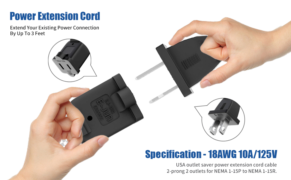 2 Outlet Extension Cable Cord