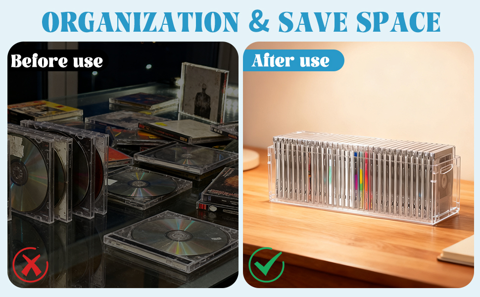 DVD/CD Storage Box, Acrylic Storage Container Shelf Organizer Bin for CDs, Video Games, Blu-rays