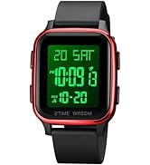 findtime LED Digital Watch Mens Womens Black Rectangle Square Face Big Numbers Dial Unisex Watche...