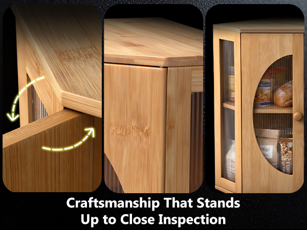 TIRYIUOU Corner Bread Box for Kitchen Countertop Bamboo Storage Container for Homemade Bread