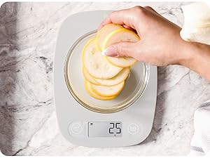 Add ingredients to digital kitchen scale greater goods for recipe tracking