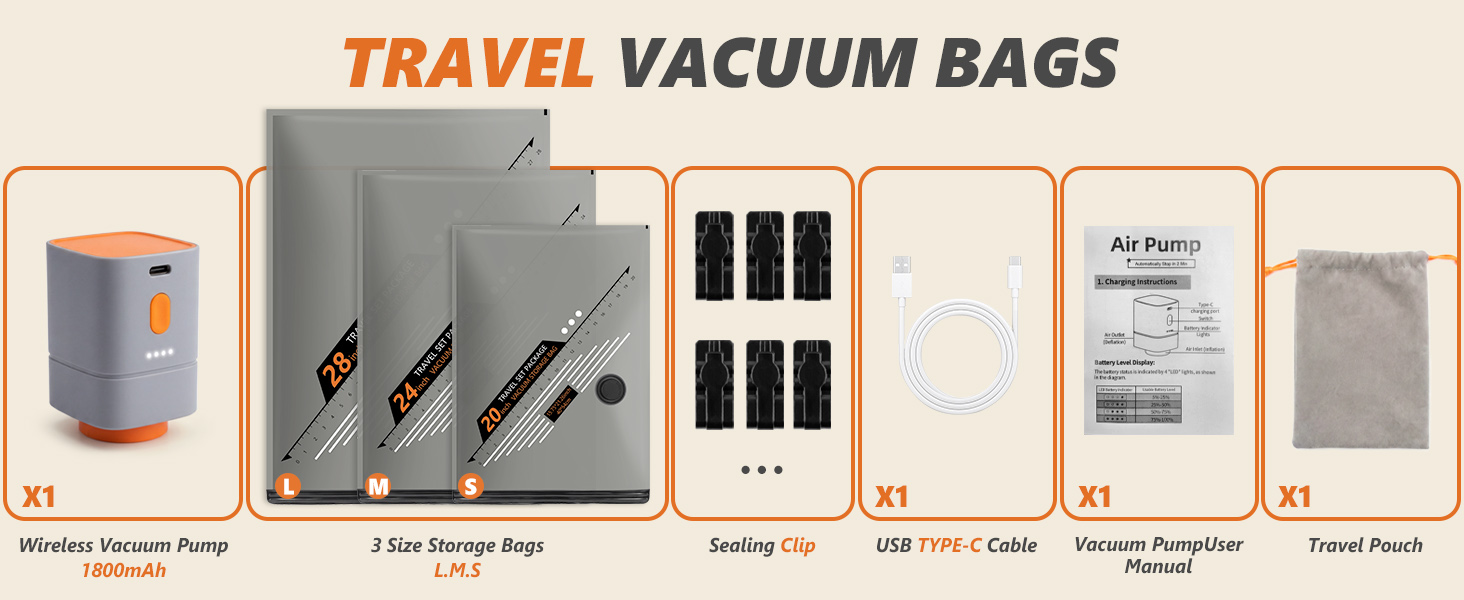 travel vacuum bags with electric pump