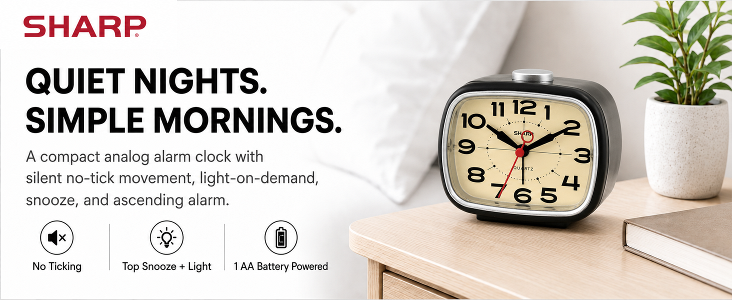 battery powered portable alarm clock retro cool 50s 60s 70s bedside alarm easy to read analog