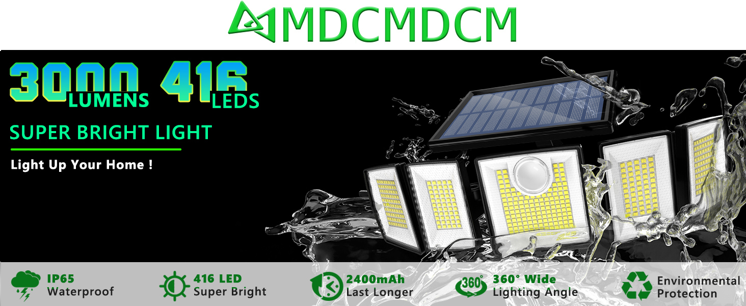 Solar Motion Sensor Lights Outdoor - 3000LM 5-Head Adjustable Solar Flood Light with Remote Control