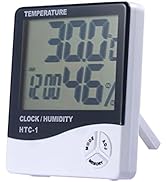 Temperature Humidity Meter,LCD Electronic Digital Outdoor/Indoor Thermometer Hygrometer with Cloc...