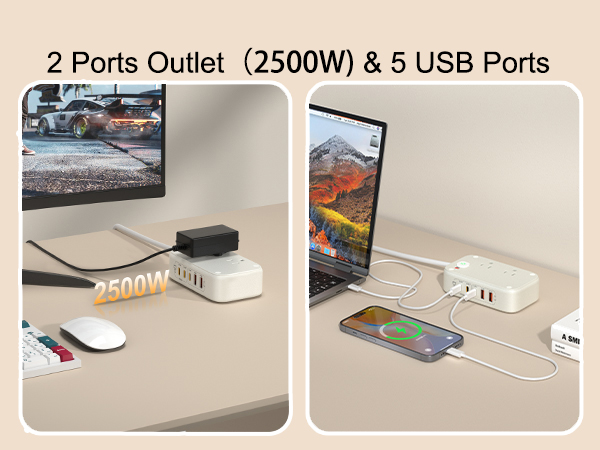 Max output 2500W AC outlets and 5 USB Ports