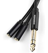 HOSONGIN 1/4 inch TRS to Dual 3.5mm Female Y Cable, 1.5ft, Black Copper Wire &amp; Gold Plated Connec...