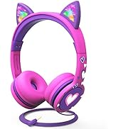 FosPower Kids Headphones with LED Cat Ears, 3.5mm On-Ear Wired Headset with Laced Cables for iPad...