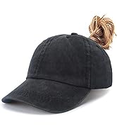 Leotruny Women Washed Cotton High Ponytail Baseball Cap