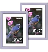 FIXSMITH 5x7 Picture Frame Set of 2, Purple Photo Frame with HD Plexiglass, Display Pictures 4x6 ...