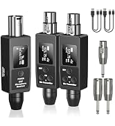 Riworal Wireless XLR Transmitter and Receiver Rechargeable Mic Adapter UHF 98ft Range,Dual Receiv...
