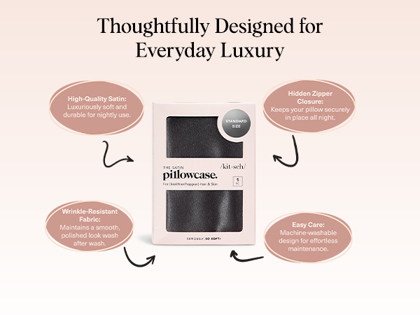 Kitsch Satin Pillowcase Standard Charcoal