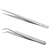 Ainiv Precision Tweezers Set, 2 Pcs Stainless Straight Curved Tweezers, Non-Magnetic Industrial T...