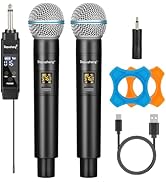 Depusheng Wireless Microphone,Professional Dual Handheld Cordless Dynamic Mic System with Recharg...