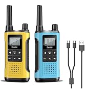 Derebir Walkie Talkies for Adults Rechargeable-2 Pack (Yellow &amp; Blue) | 22 FRS Channel,1500mAh Li...