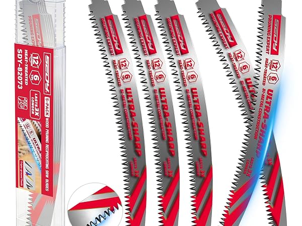 12 Inch Japanese Teeth Reciprocating Saw Blades, 6TPI Arc Edge Wood Pruning Saw Blades Set