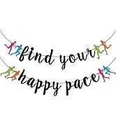 FOZEE Find Your Happy Pace Banner, Runner Party Decor, Running Race Glitter Banner, Marathon Part...