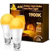 UNILAMP Amber Sleep Light Bulbs, Blue Lights Blocking, 1900K Warm Light Bulb, A19 9W (60W Equival...