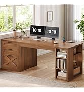 SEDETA 55.1" Executive Office Desk with 3 Drawers, Farmhouse Computer Desk with File Drawer &amp; Sto...