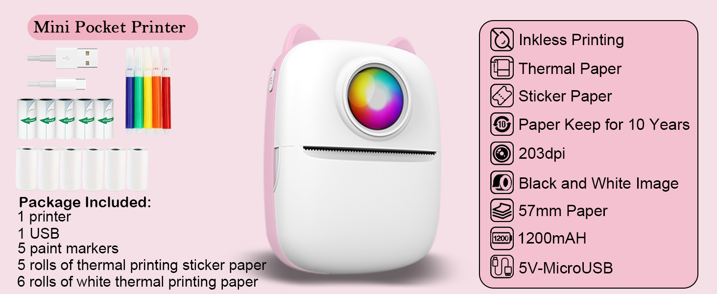 Mini Sticker Printer, Pocket Thermal Sticker Printer Machine, Thermal Bluetooth Sticker Maker