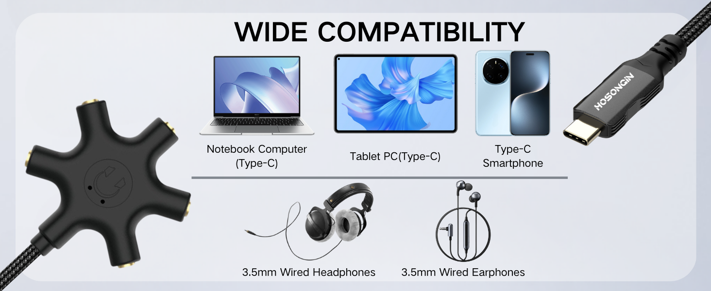 USB C Headphone Splitter (5-Way)