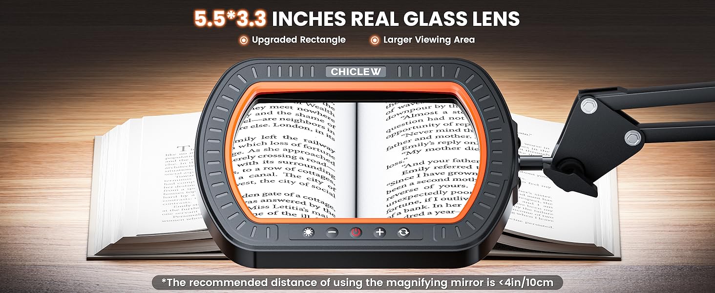 Text reads '5.9-2.3 INCHES REAL GLASS LENS'. Technical diagram showing optical specifications and measurements for camera or device lens system.