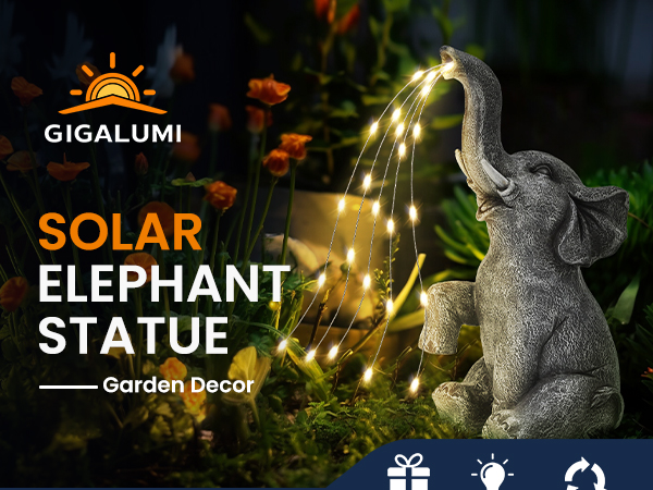 Solar elephant statue, garden decor