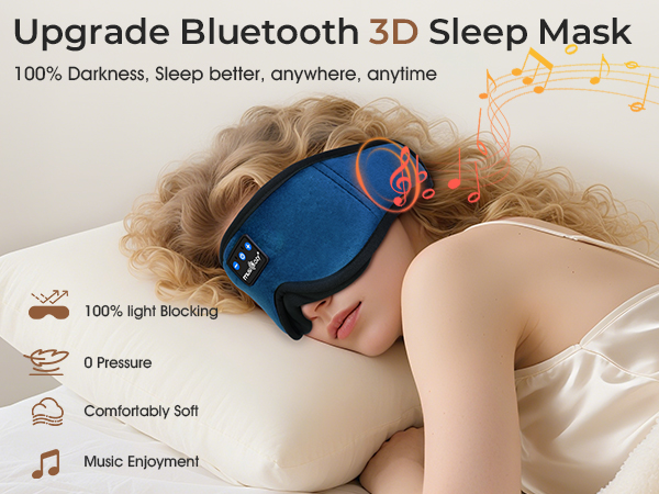 Sleep mask Headphones,100% Blackout 3D Zero Eye Pressure Bluetooth Sleep mask