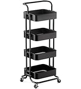 Pipishell 4 Tier Mesh Utility Cart, Rolling Metal Organization Cart with Handle and Lockable Whee...