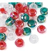 Craftdady 36Pcs Glass Faceted European Beads AB Color Plated Crystal Bead White Red Green Large H...
